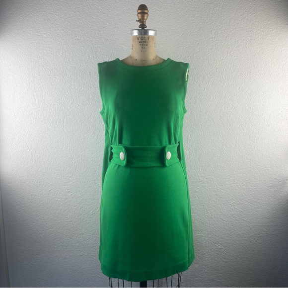 Original Milly New York l S Retro 60s MCM Mod Knit Open Back Draped Button Dress